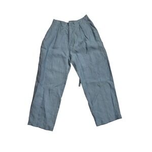 Mariacher Women's Linen Blend Pleated Cropped Wide Leg Pants Blue Medium